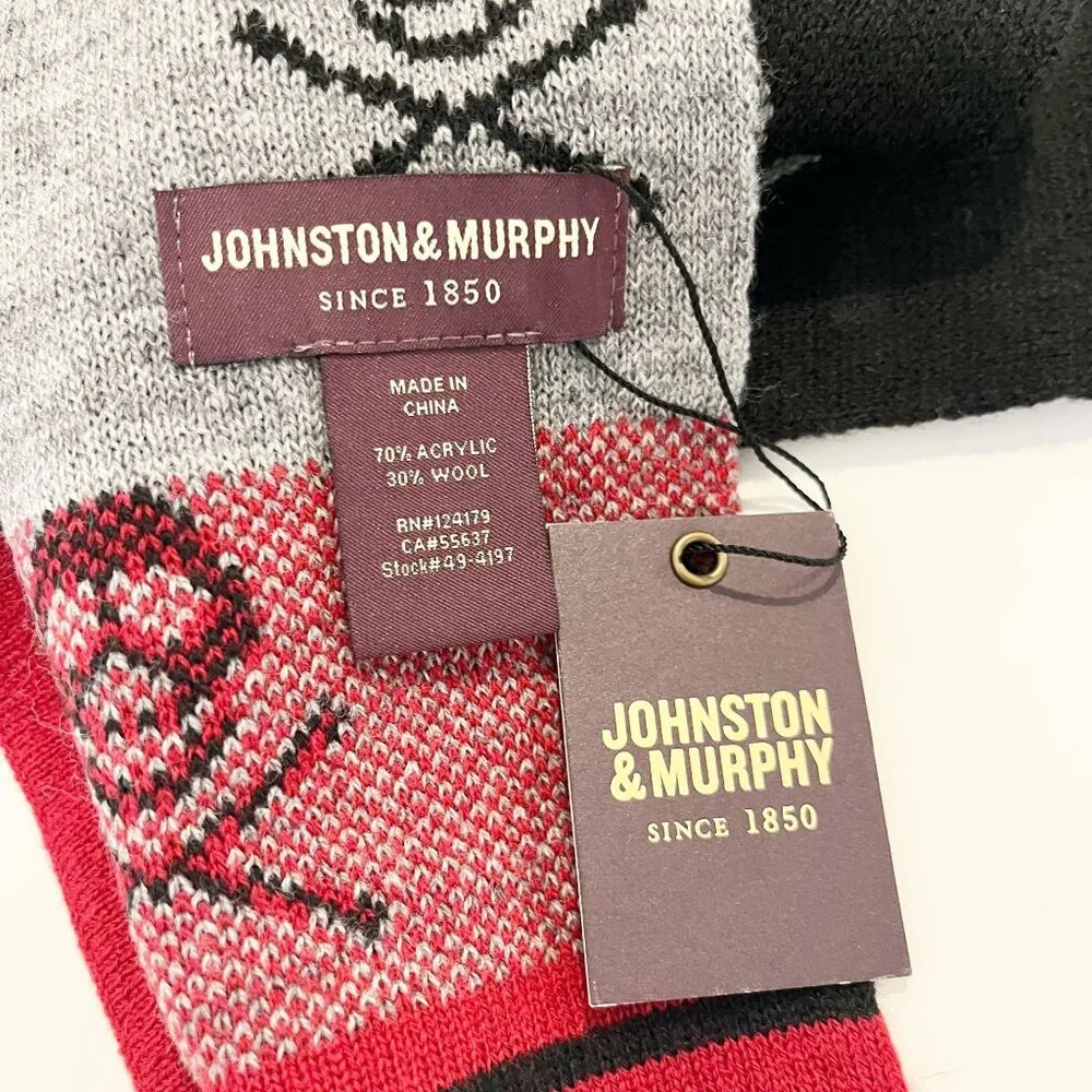 NEW Johnston & Murphy Black‎ Skull & Cross Bones Rectangle Knit Scarf